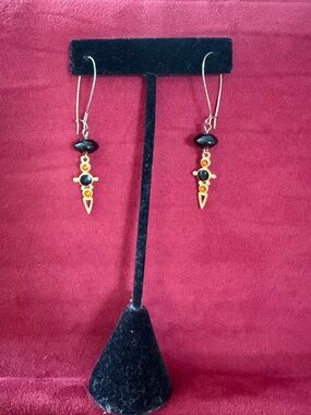 Gold-Tone Black & Amber Drop Earrings